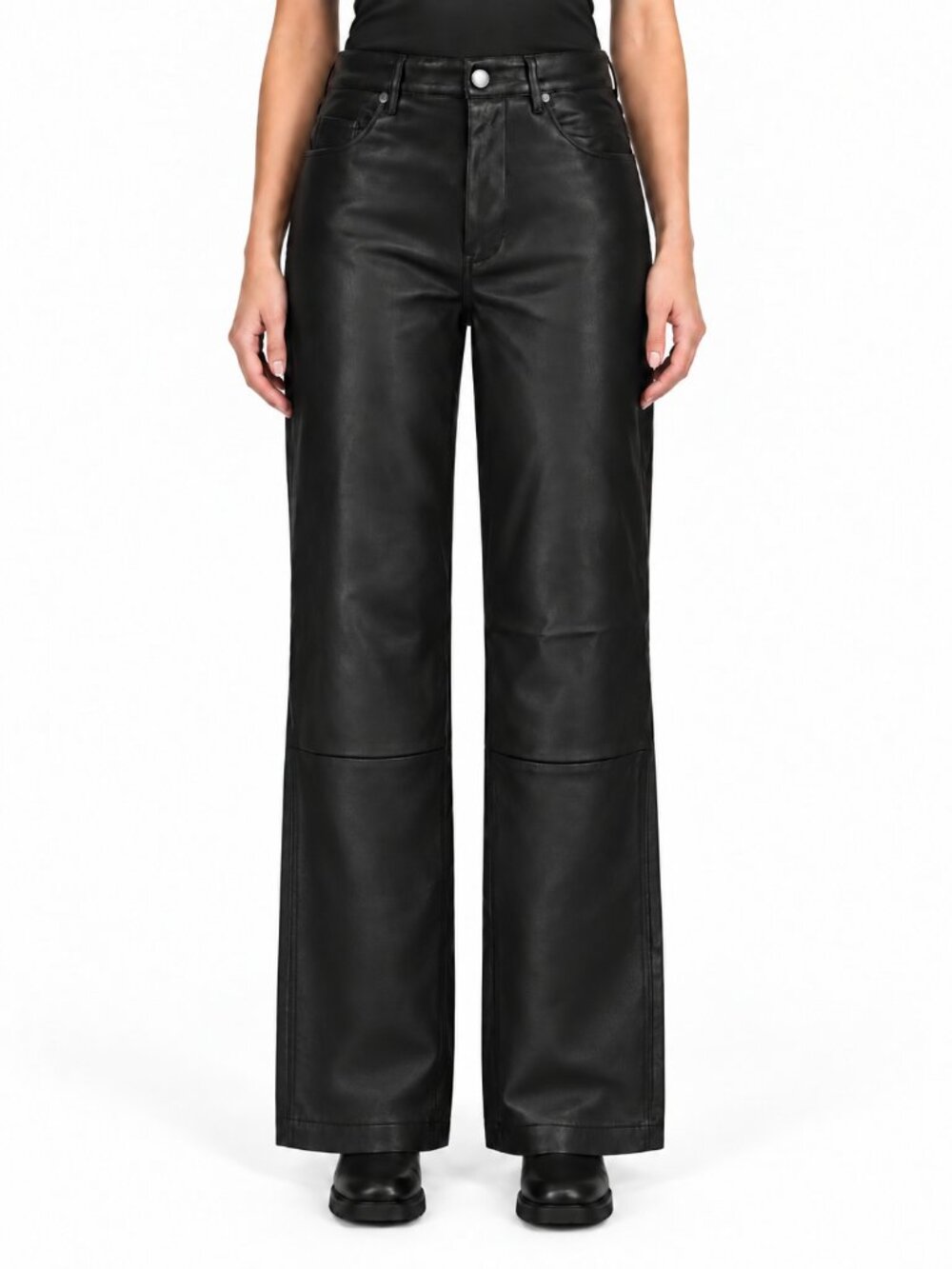 Blank NYC Black Faux Leather Wide-Leg Pants with Utility Pockets, 27